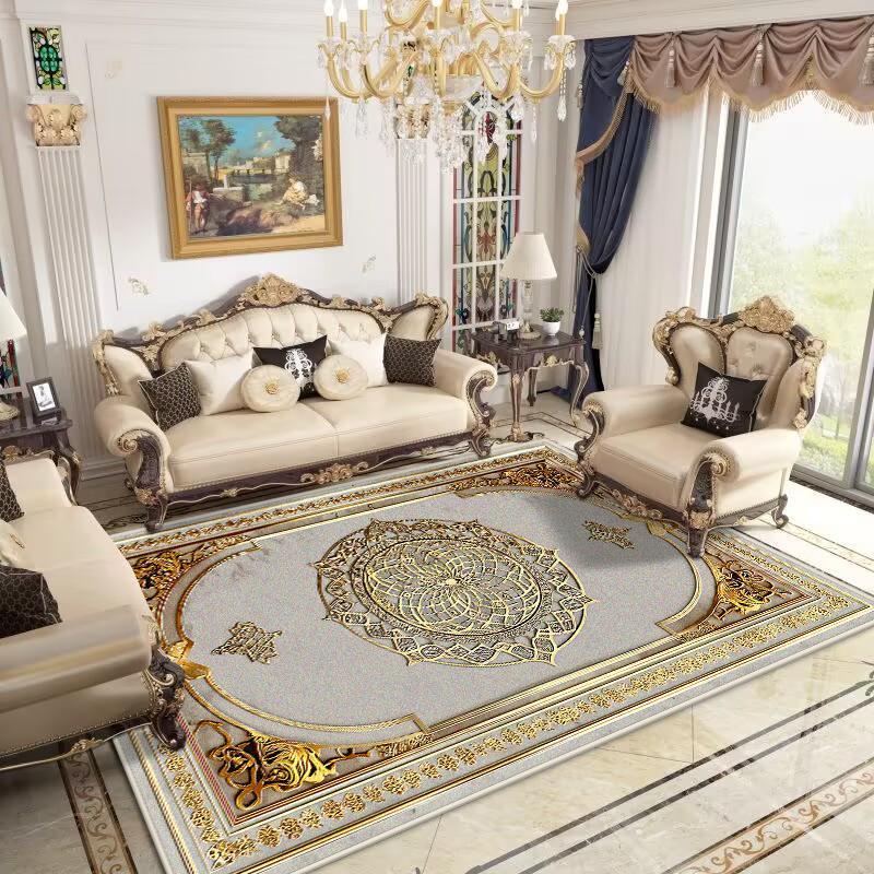 Retro European Carpets for Living Room Washable Carpet Home Bedroom Decoration Luxury Gold Large Rug 200x300 Non-slip Bath Mat