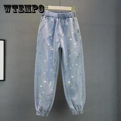 Frauen Herbst Große Größe Hosen S-5XL Strass Casual Hosen Weibliche Winter Einfarbig Elastische Taille Lose Lange Hosen