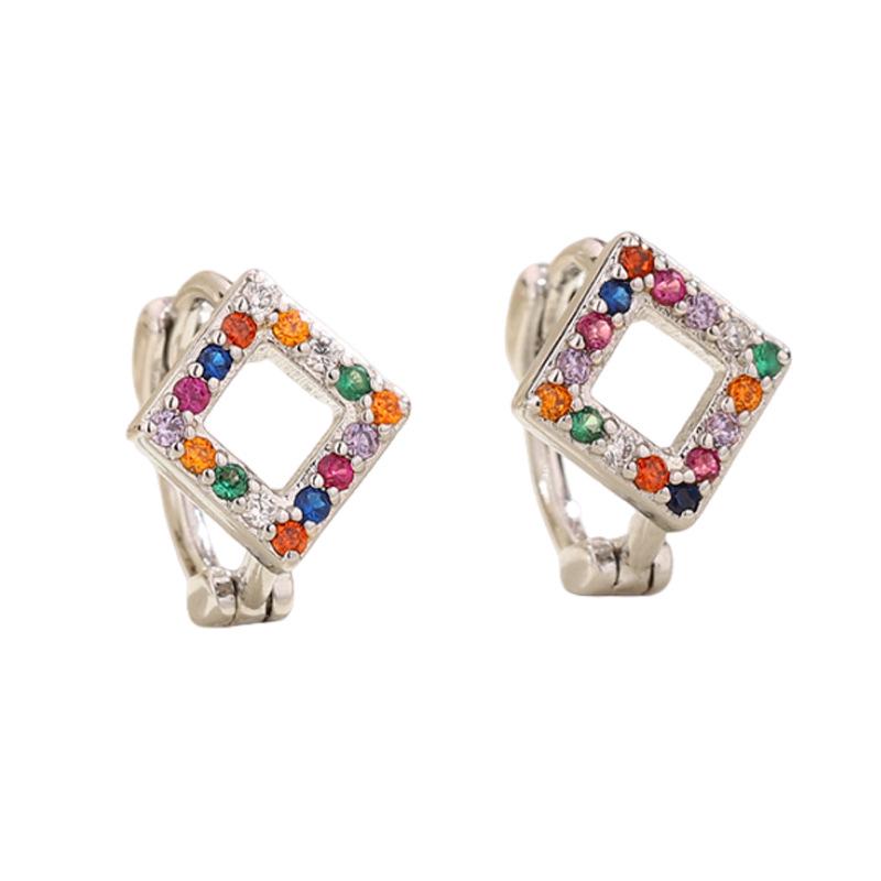 Punk Style Zircon Cross & Moon Stud Earrings with Round Diamond and Screw-Back Design