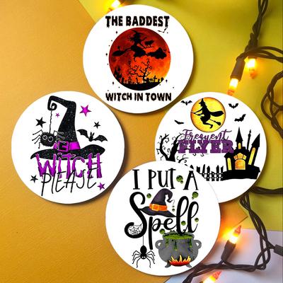 Hexen Kürbis Druck Untersetzer Retro Halloween Keramik Kaffee Tee Milch Untersetzer Party Küche Dekorieren Lustiges Geschenk für Kinder