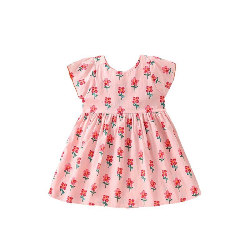24-Year-Old Girl's Summer Pink Floral Baby Dress, Summer Princess Dress for 3-6 Year Old Children, Children's Dress