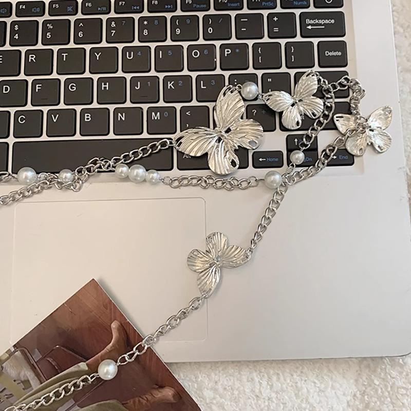 Fashion Multilayer Imitation Pearl Butterfly Waist Chain Women Retro Bohemian Ethnic Style Body Chains Dress Accessories Gifts