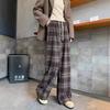 Coffee plaid woolen wide-leg pants women's new autumn clothing lazy and relaxed high waist thin straight-leg pants