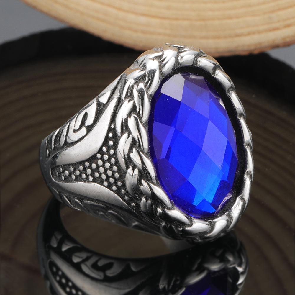 2026 High-end Fashion Woven Striped Gemstone Ring, Trendy Men's Retro Ring