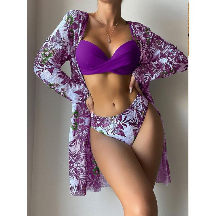 2026 New Arrival Women's Three Piece Bikini, Fashion Mesh Cover Up Split Swimsuit Beachwear