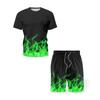 Sommer Bunter Flammen-Print Trainingsanzüge Herren Damen Lässige Kurzarm-T-Shirt-Shorts-Sets 2 Teile Sportbekleidung Anzüge Herrenbekleidung