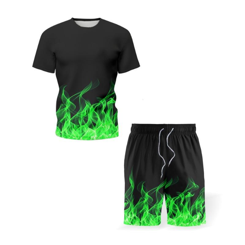 Sommer Bunter Flammen-Print Trainingsanzüge Herren Damen Lässige Kurzarm-T-Shirt-Shorts-Sets 2 Teile Sportbekleidung Anzüge Herrenbekleidung