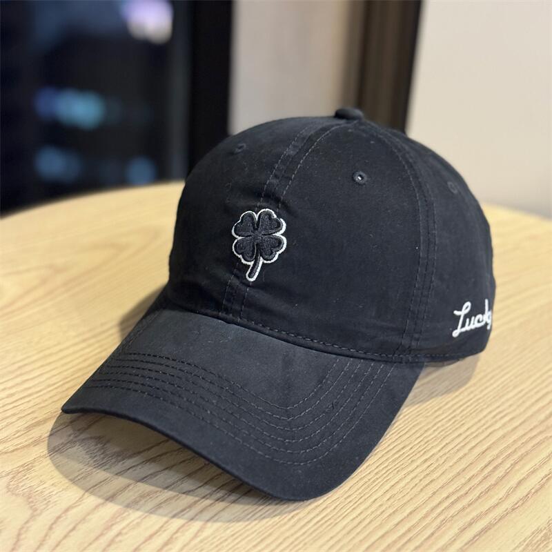 Outdoor simple four-leaf clover embroidered baseball cap women's wide brim, large head circumference, small face, enlarged and deepened peaked cap