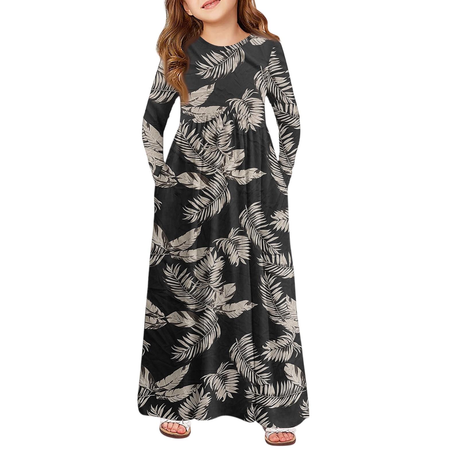 

Девичье платье макси - Платье с длинным рукавом и карманом 120