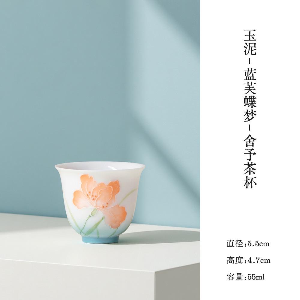 

2pc/lot Hand-painted Hibiscus Flower Teacup Traditional Tea Bowl Mug Tea-tasting Smelling Cup Jianzhan Master Cups Tea Set 55ml