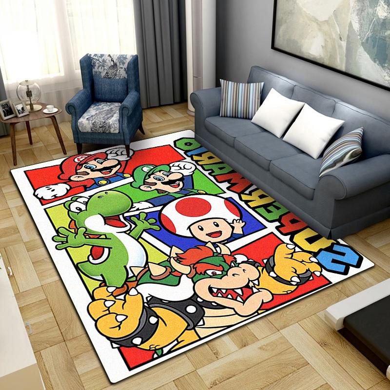 Tapis Super Mario Bros Lavable Antidérapant Grand Tapis de Sol Chambre Décoration Intérieure LXR89