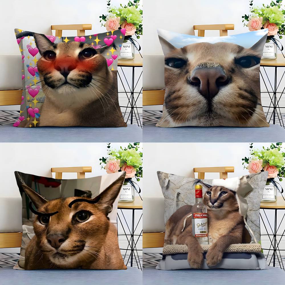 Floppa Cat Meme Pillow Case Plush Fabric Soft Double Sided Print Sofa Cushion Cover Throw Pillow Covers