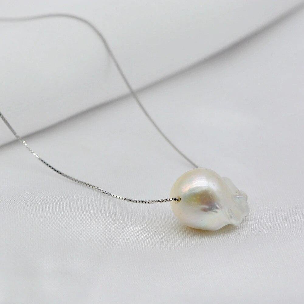 

Женское ожерелье из стерлингового серебра 925 пробы, подвеска из белого натурального жемчуга, крупнозернистое ожерелье из чистого жемчуга в стиле барокко, подарок на годовщину 42cm белый