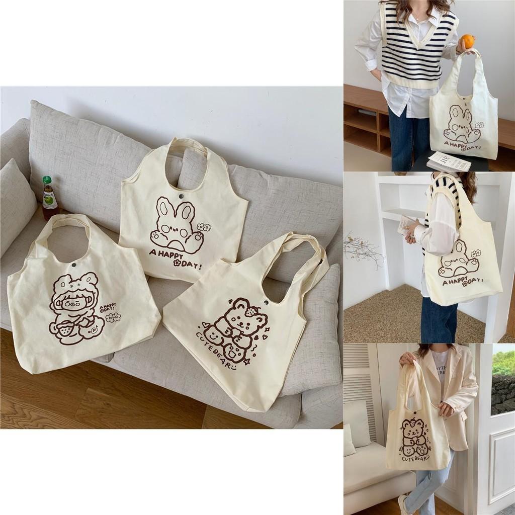 Adorable Korean Cartoon Print Shoulder Bag Stylish Japanese Student Tote Bag