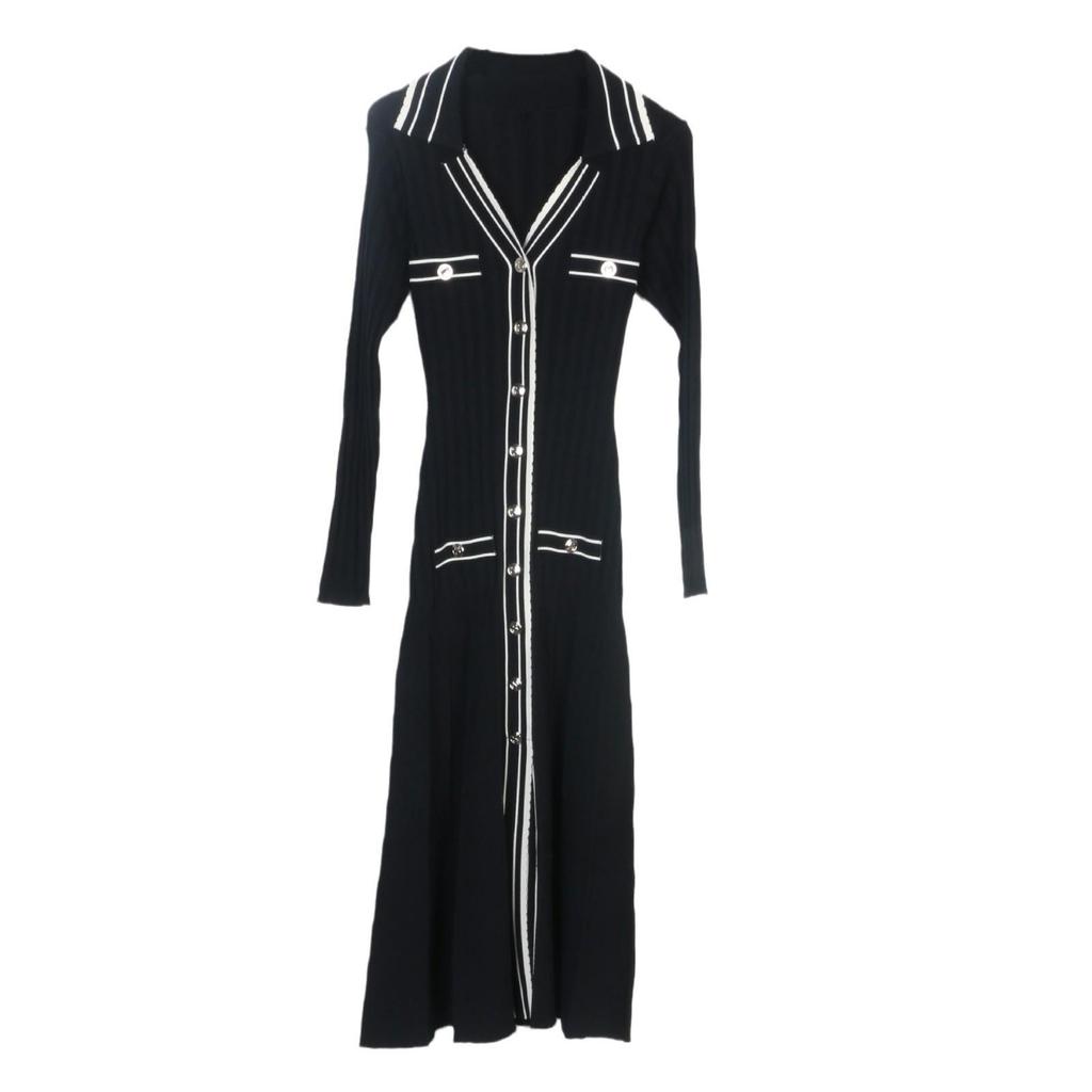 French S Autumn/Winter Polo Lapel Knitted A-Line Dress