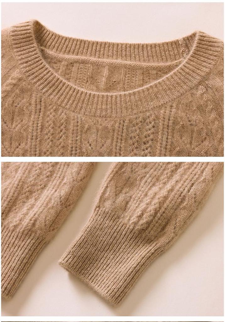 2024 Autumn/Winter Women's Loose Hollow-Out Cashmere Knit Pullover Sweater