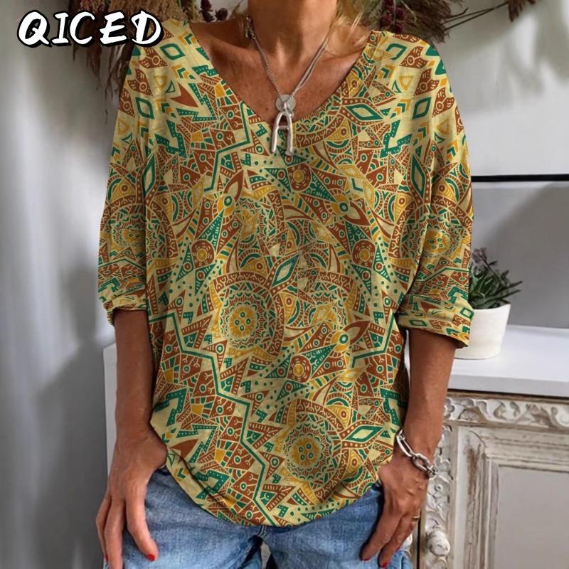 QICED Women's Fashion Casual Long Sleeve V Neck Blouses & Shirts