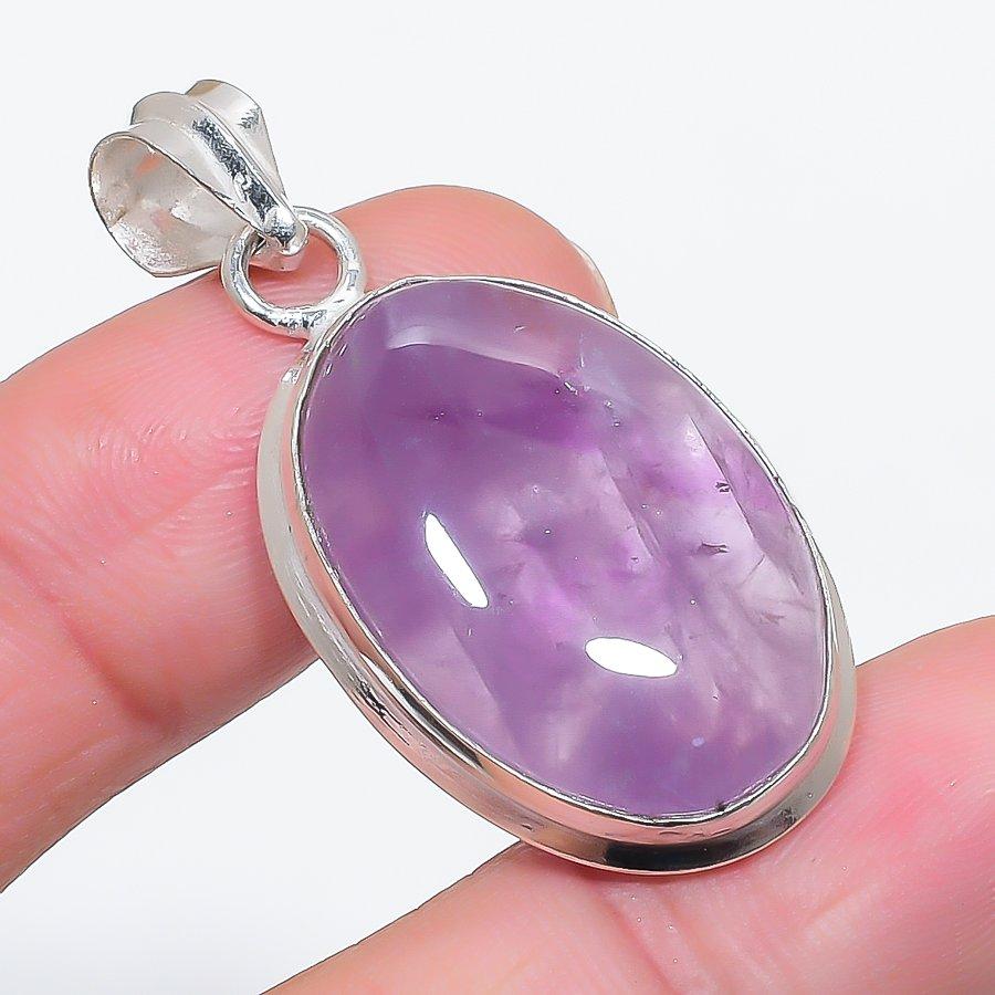 Natural Sage Amethyst Gemstone 925 Sterling Silver Jewelry Pendant 1.77" Q6z78