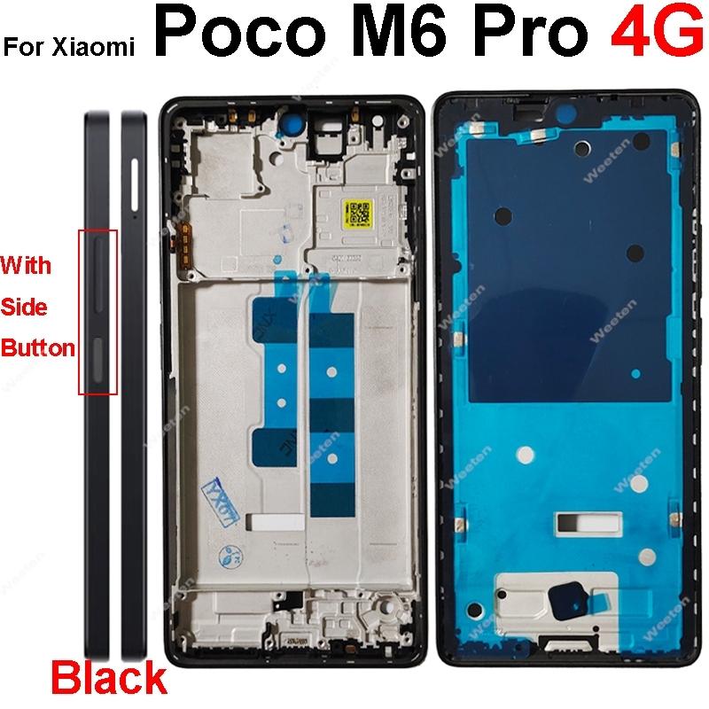 LCD Middle Frame Housing For Xiaomi Poco M6 M6 Pro 4G 5G Middle Frame Holder Cover With Volume Key Replacement Repair Parts