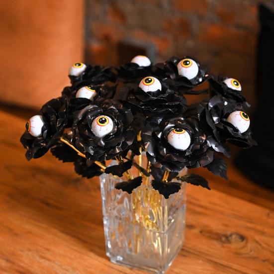 Halloween Faux Rose with Eyeballs Gothic Artificial Eyeball Rose Flower Bouquet for Flower Arrangement Halloween Home Decoration