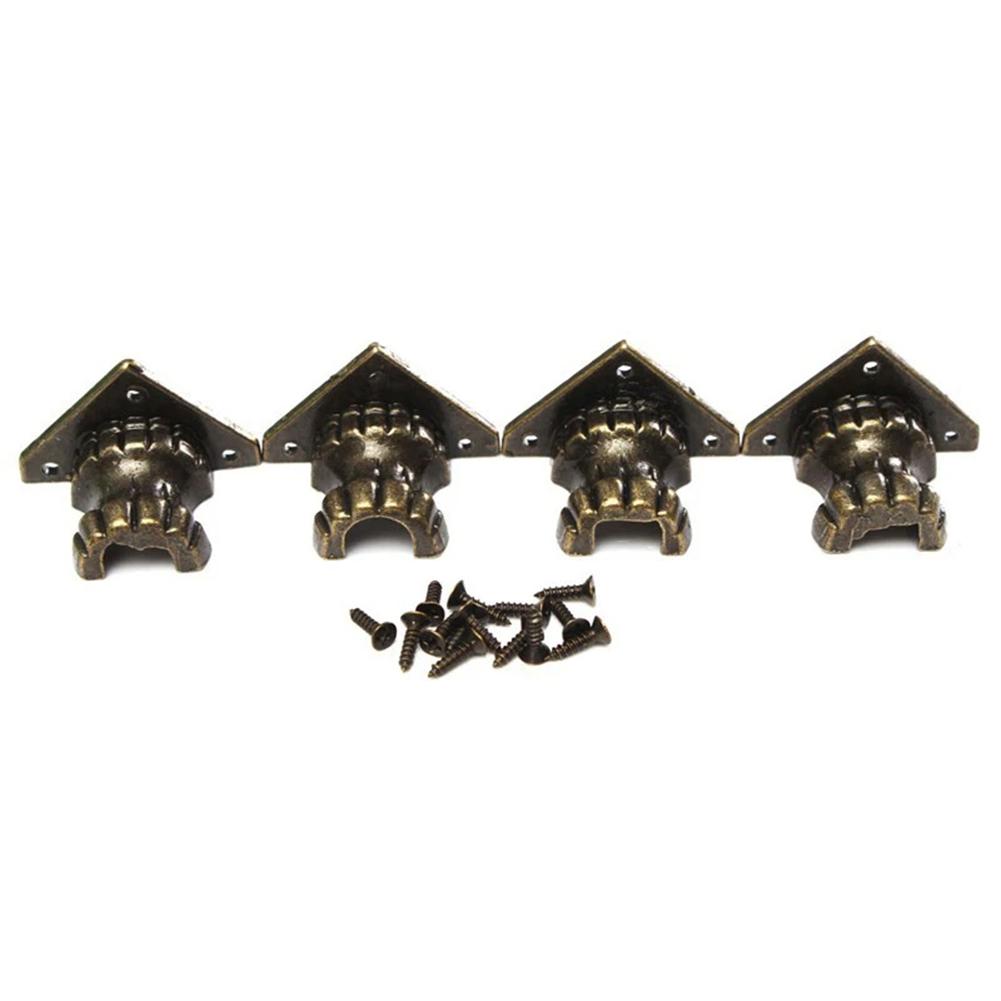 PCS Antique Wooden Box Cabinet Alloy Corner Protector Four Sided Foot Support