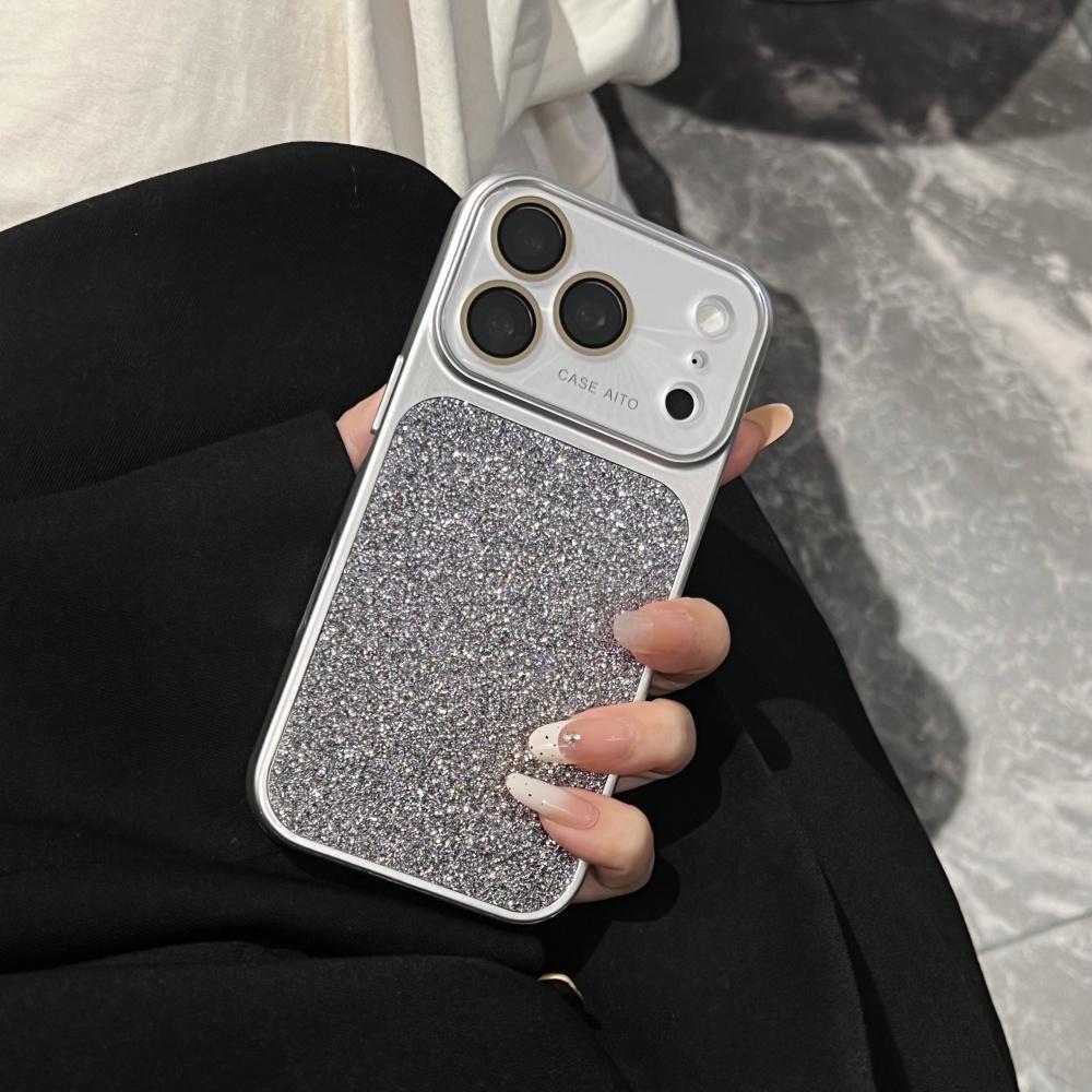 Aurora Glitter Diamond Phone Case For iPhone 17 16 15 14 Pro Max Crystal Large Window Lens Film Protect Full Bumper Cover