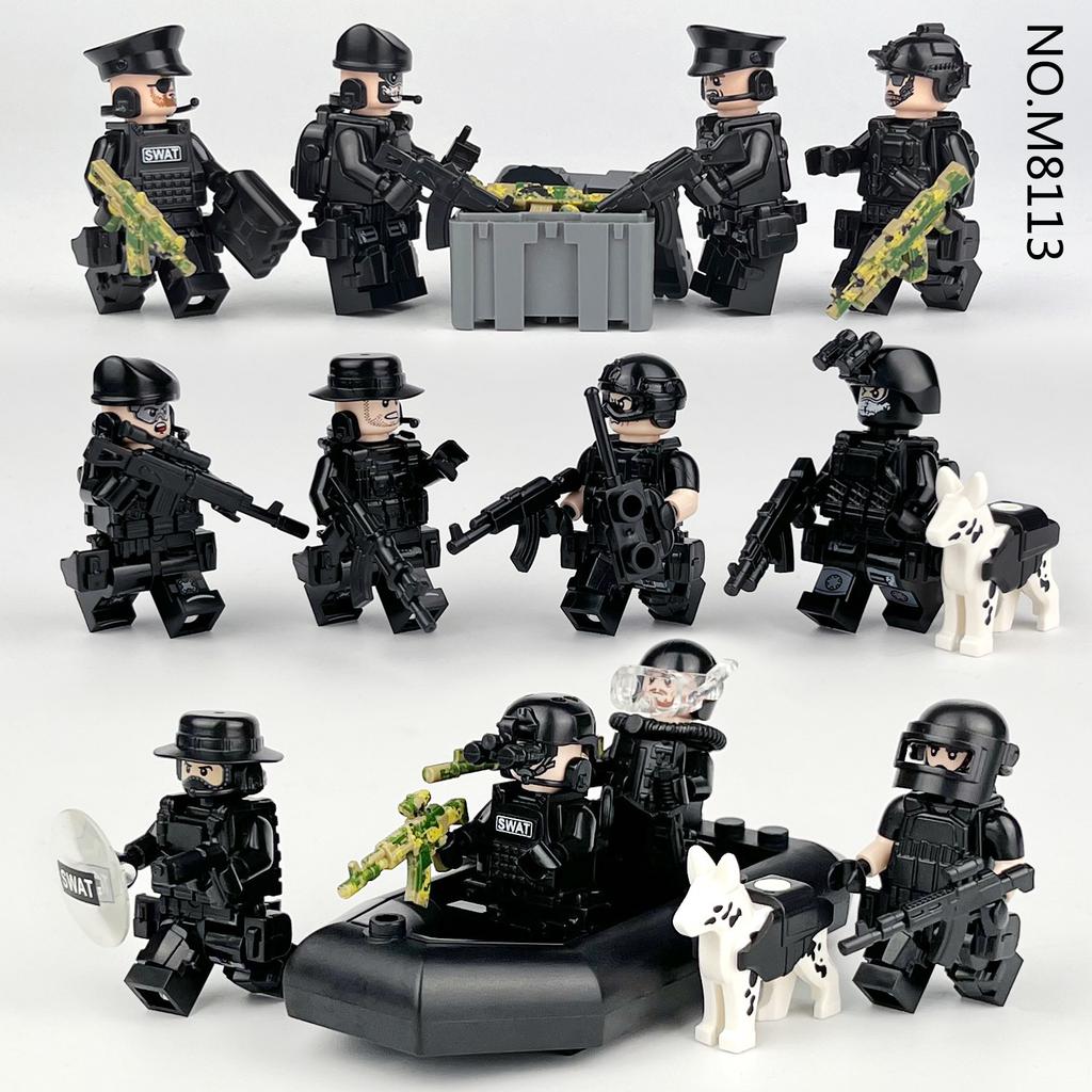 M8113 Federal Special Police Figurine Children Assembled Building Block Toy Kayak Weapon Equipment Box