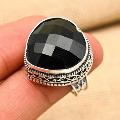 Black Spinel Gemstone Handmade 925 Sterling Silver Heart Shape Jewelry Vintage Ring For Wedding Gift