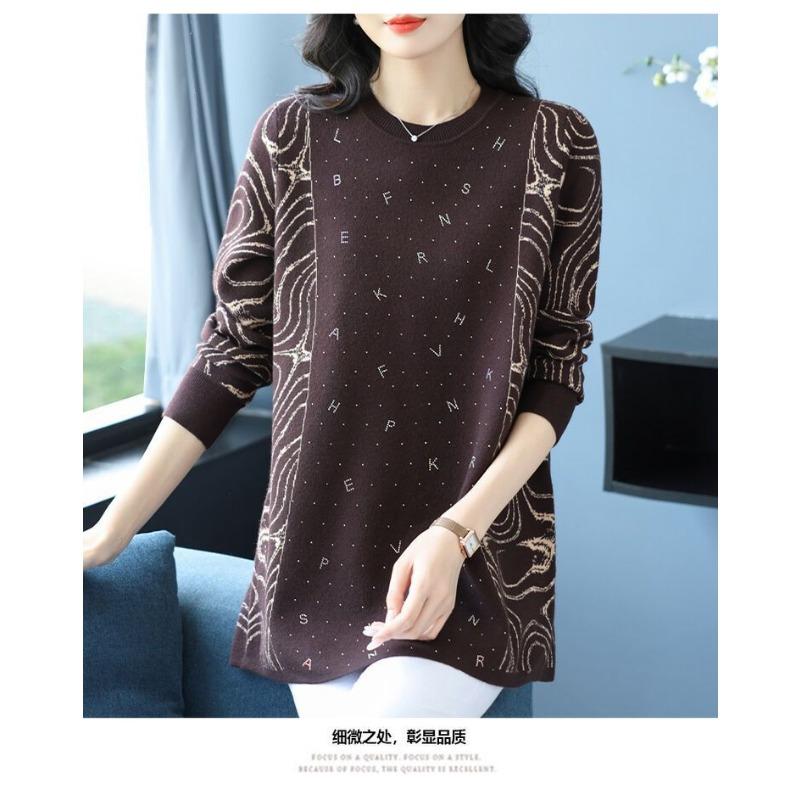 Autumn Winter Mom's New Loose Knitted Sweater Round Neck Mid-length Sweater Dress Fashion Bottoming Top