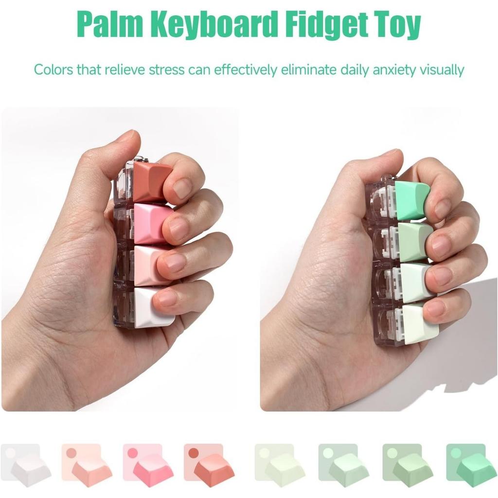2 Pcs Keyboard Fidget Toy 4-In-1 Keyboard Decompression Button Finger Clicker Toys Stress Relief Keychain Gifts