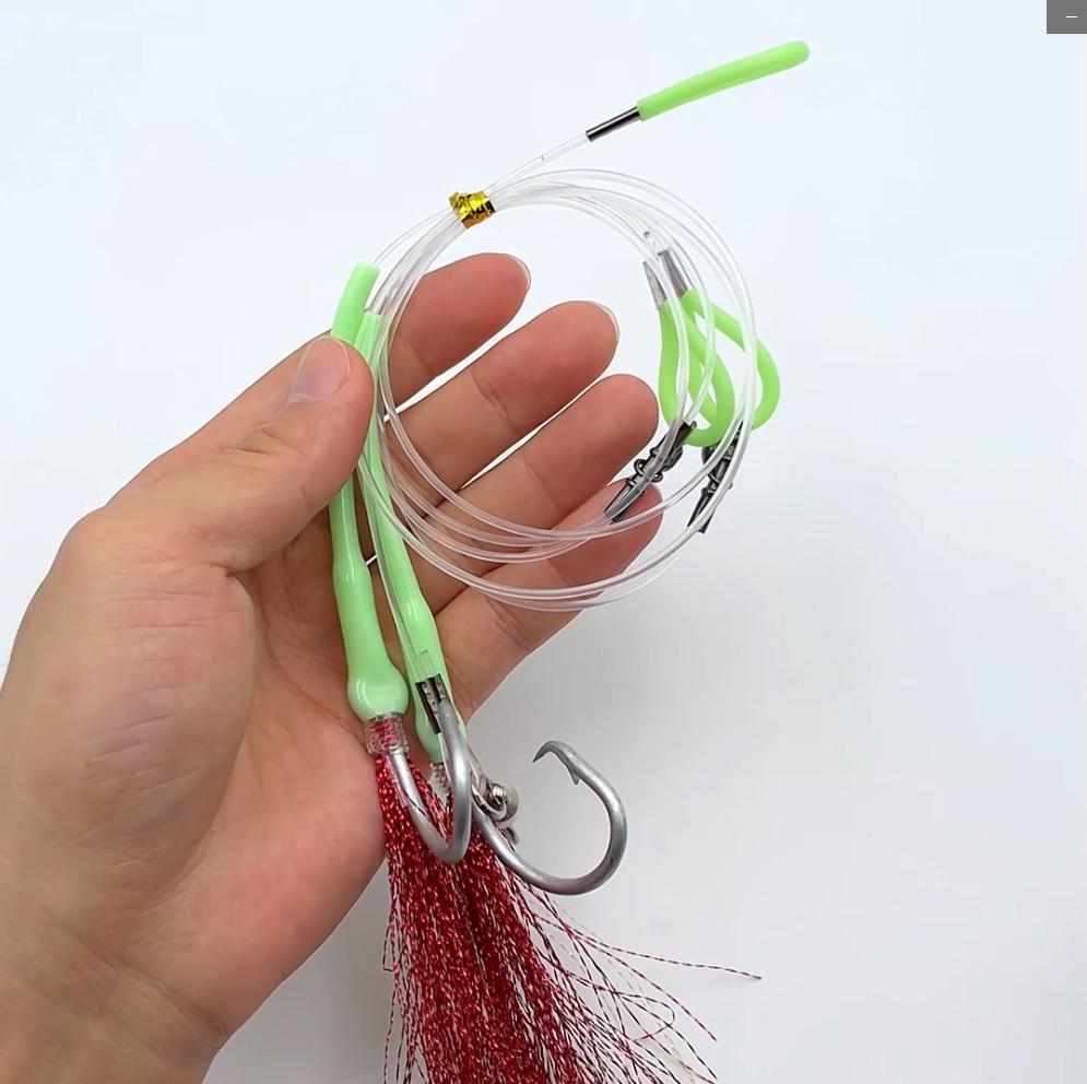 1PC Luminous Deep Sea Sabiki Rig Hapuka Grouper Cod Fishing Lure with Flasher & Tuna Circle Hook Saltwater Hand Tied Rig