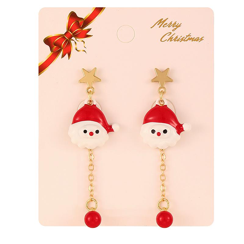 European & American Style Christmas Tree & Santa Claus Alloy Stud Earrings with Snowflake Design