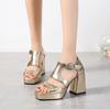 Fashion Summer New Gladiator Block Heel Sandals Women Platform Pumps Thick Shoes for Office Model High Heels Gold Silver Sandalias Mujer