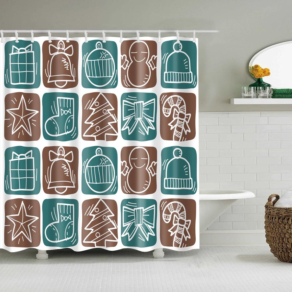 Waterproof Merry Christmas Bathroom Shower Curtains Snowman Santa Bell Elk Pattern Bath Curtain for Bathroom Home Decor