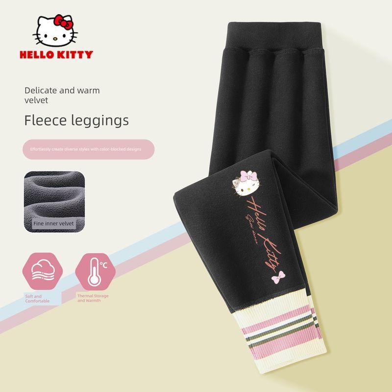 Девочковые леггинсы Hello Kitty с флисовой подкладкой Детские штаны Зимние Утепленные Цельнофлисовые Модные Облегающие Штаны Йога-штаны