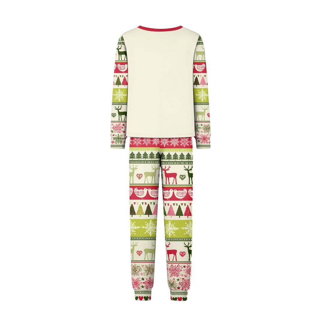 Christmas Print Matching Family Loungewear Set with Long Sleeve Neck Top and Pants for Parents and Kids