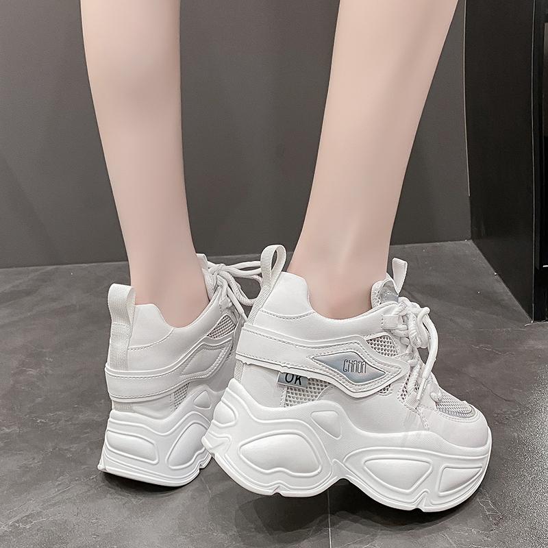 Fashion Women Chunky Sneakers 2024 Spring Breathable Mesh Casual Shoes 9CM Wedge Heels Platform Shoes Chaussures Femme Sports Dad Shoes