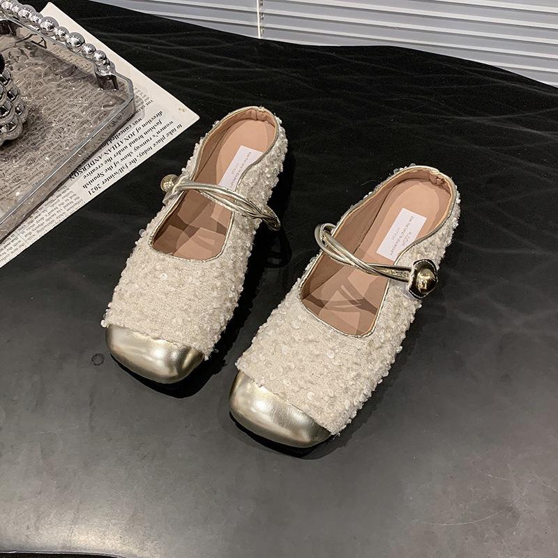 Fransk väska huvud Mary Jane coola tofflor dam ytterkläder 2025 sommar ny paljett temperament med kjol halva tofflor