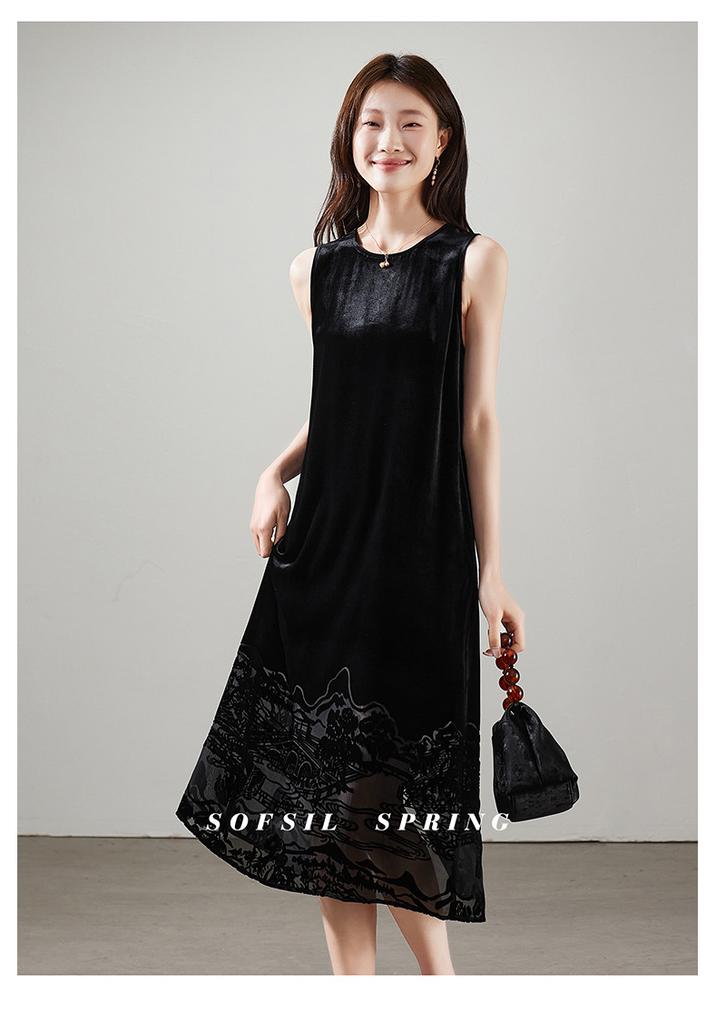 New Chinese Style Silk Velvet Jacquard Vest Dress 2026 Spring Fashion Versatile Round Neck Sleeveless Dress