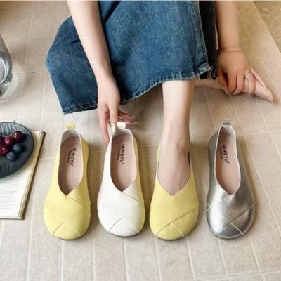 New Women Slip-on Leather Loafers Ladies Casual Round Toe Cute Flats Nurse Shoes Sneakers Spring Autumn Fashionable Ballet Shoes