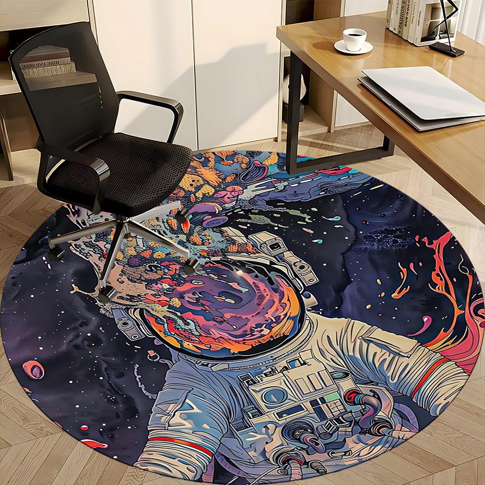 1PC Astronaut Galaxy Office Round Area Rug, Indoor Mat Suitable ForOffice, Under Office Chairs Bedroom Living Room Home Decor, Room Deco F012