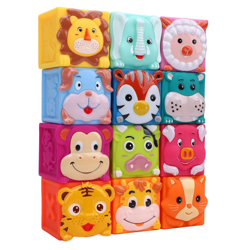 12 Pcs Baby Blocks Stacking Building Toys Educational Animal Stacking Blocks Toy Developmental Plays