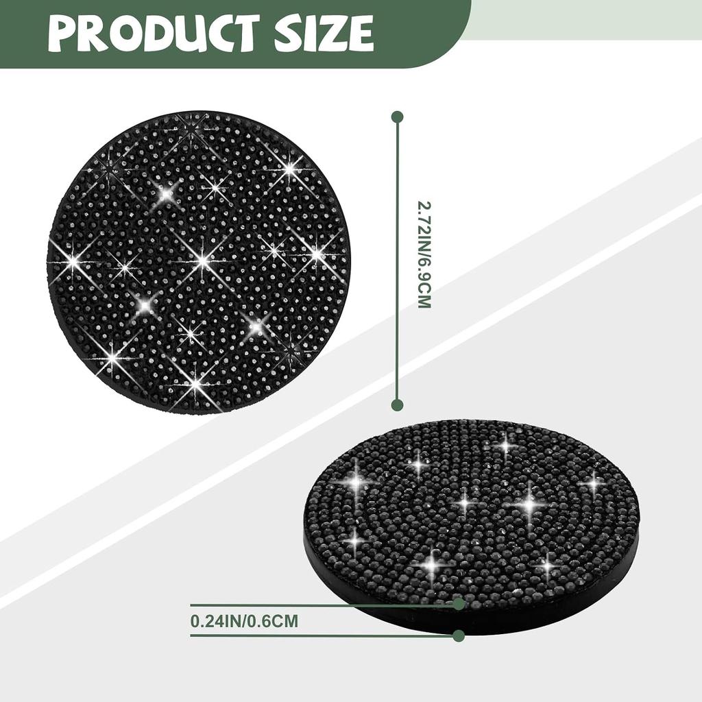 2PCS Bling Cup Holder Coasters for Car - Universal Non-Slip 2.72 Inch Silicone Cup Holders, Embedded Crystal Rhinestone Car Interior Accessories,