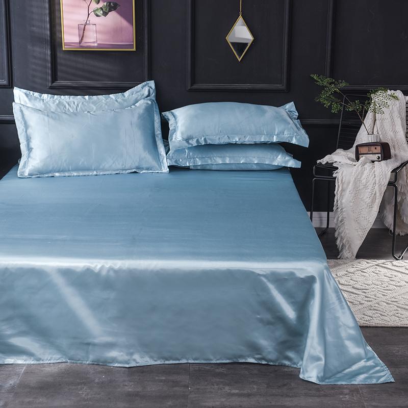 1pc Flat Bed Sheet Silky Bedsheets Solid Color Bed Linen Smooth Flat Sheets Sabanas Para Cama Home Textile Bed Sheets