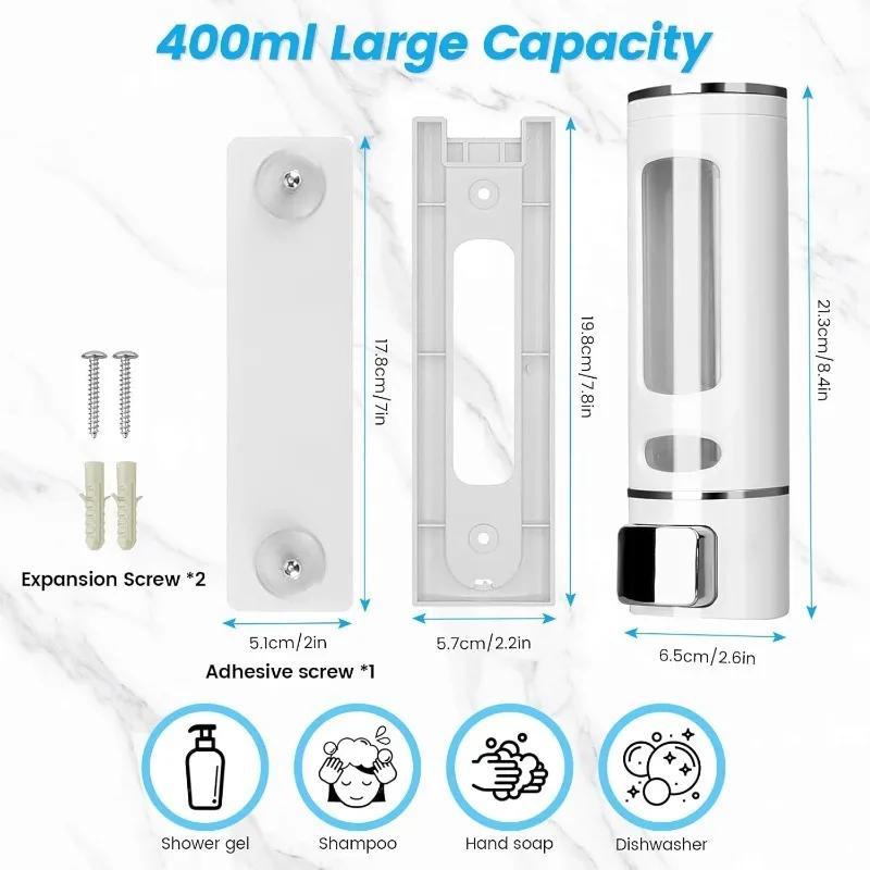 Liquid Soap Dispenser 400ml Wall Mounted Refillable for Bathroom Kitchen Hotel Shower Gel Lotion Pump for Toilet Bathroom Hotel