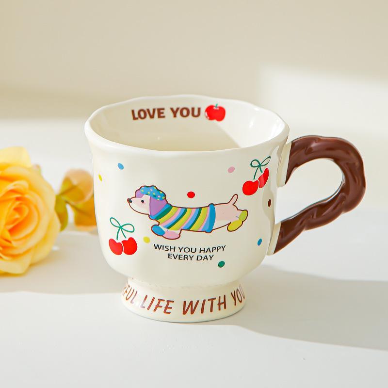 Creative cute dachshund ceramic mug couple cup water cup household coffee cup for friends birthday gift