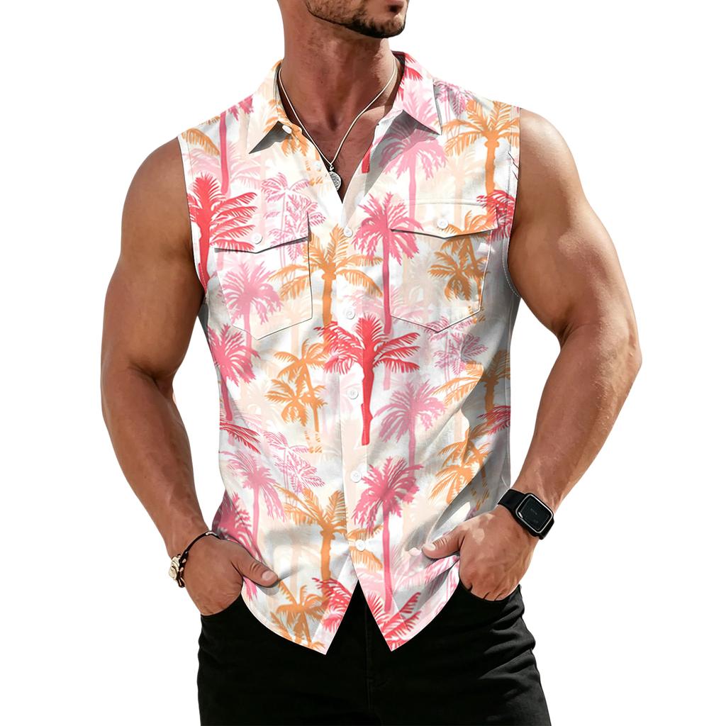 Gilet Camicia da Lavoro da Uomo con Revers e Bottoni - Top Leggero Senza Maniche