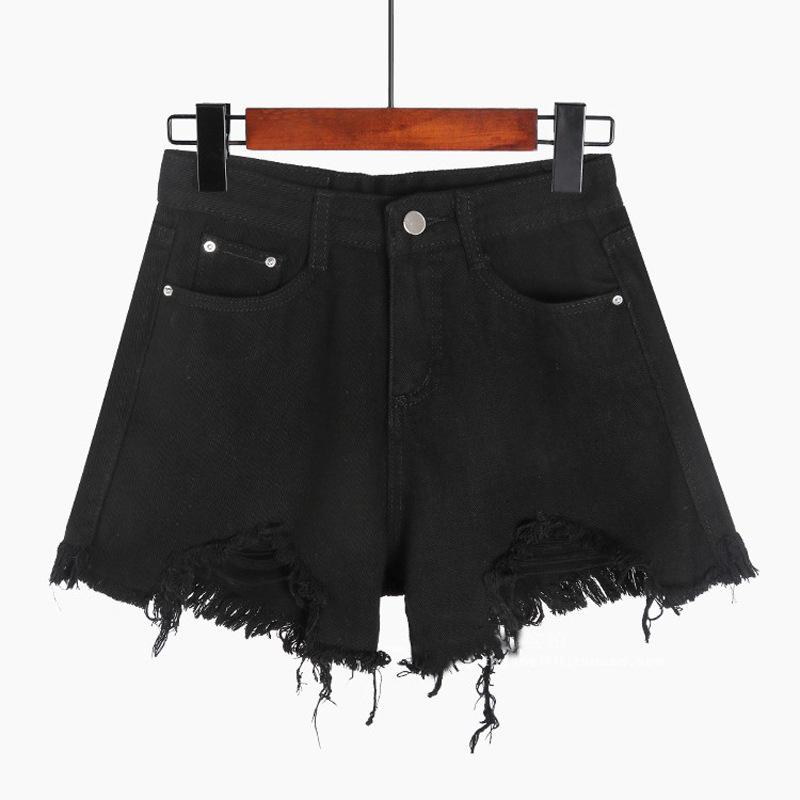 

Petite High-Waist Black & Grey Ripped Denim Shorts - Women s Slimming A-Line Super Short for Summer 2XL чёрный