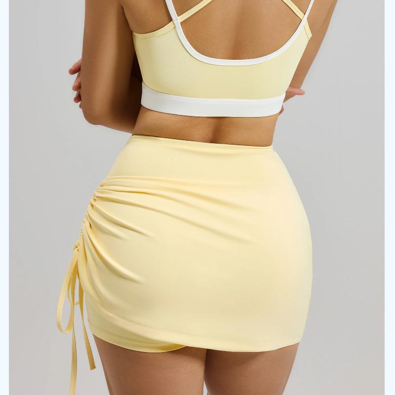 New Summer Wrinkled Sports Skirt Female Anti Exposure High Waisted Running Fake Two Piece Short Yoga Shorts for Women