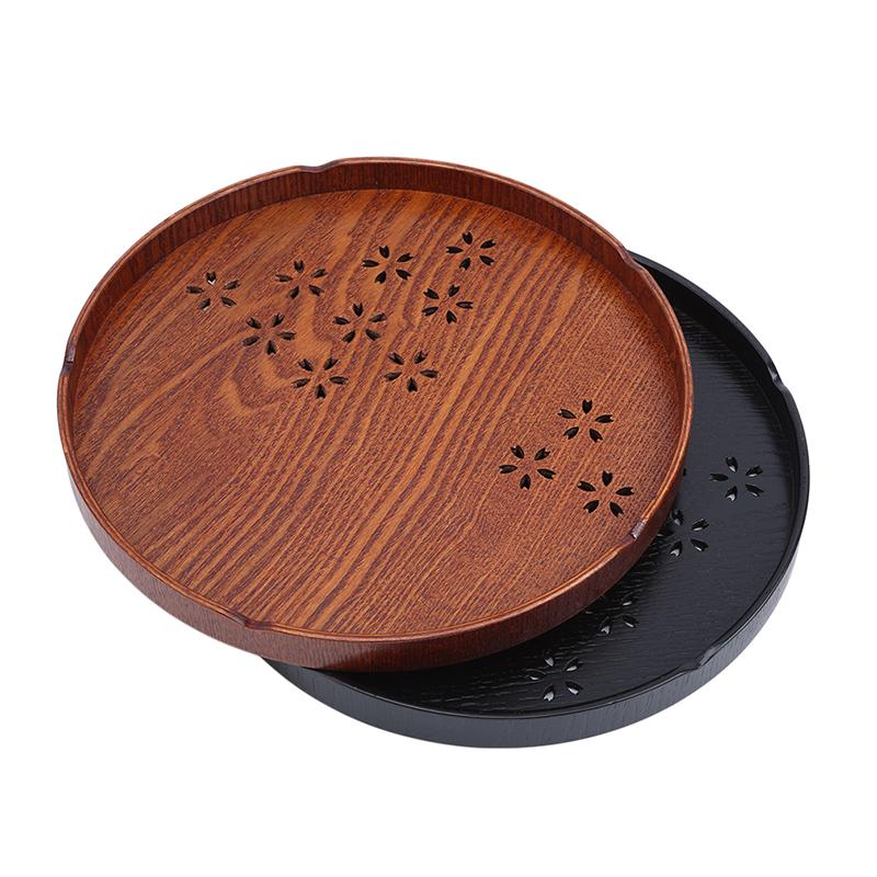 Round Cherry Solid Wood Tea Coffee Snack Food Meals Serving Tray Plate Restaurant Trays Kitchen Wood Food Fruit Disc Tea Tray